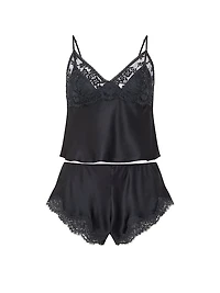 Satin Lace-Trim Cami & Flutter Shorts Set