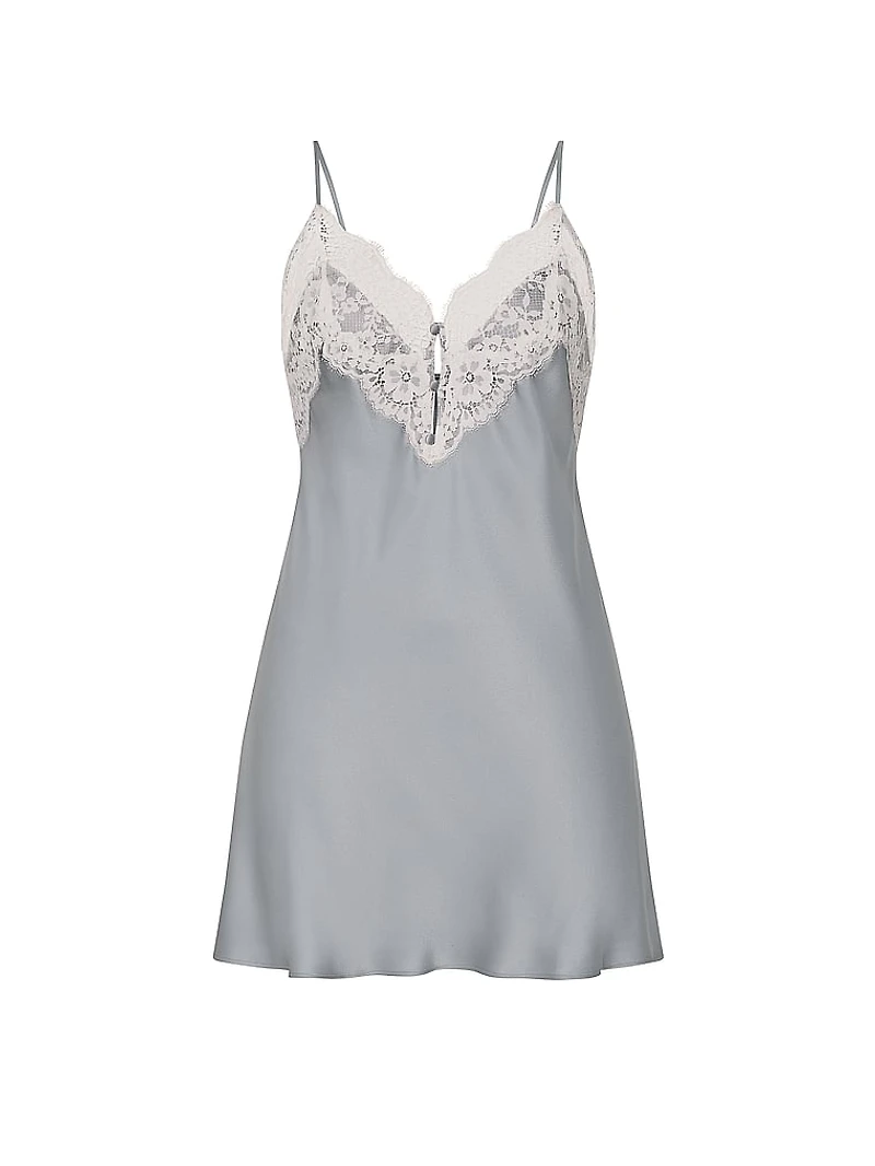 Satin Lace-Trim Short Slip Dress