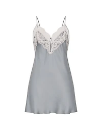 Satin Lace-Trim Short Slip Dress
