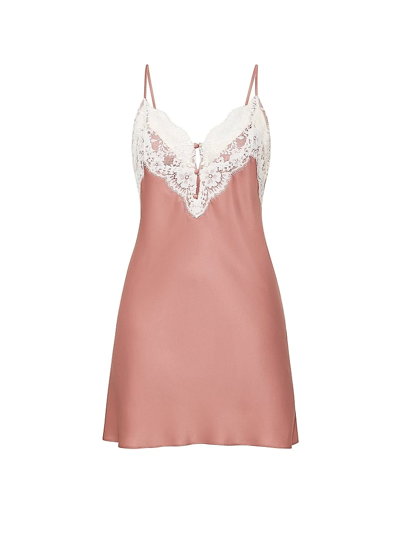 Satin Lace-Trim Short Slip Dress