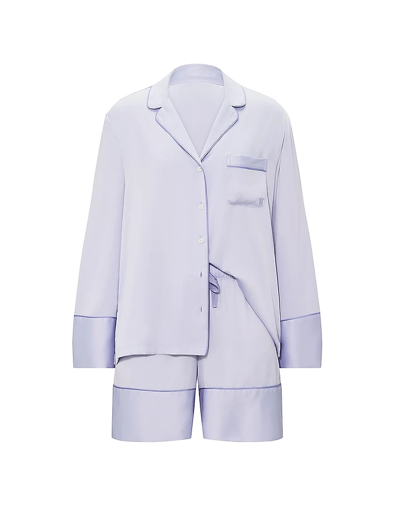 Signature Satin Long-Sleeve Short Pajama Set