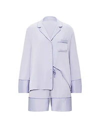 Signature Satin Long-Sleeve Short Pajama Set