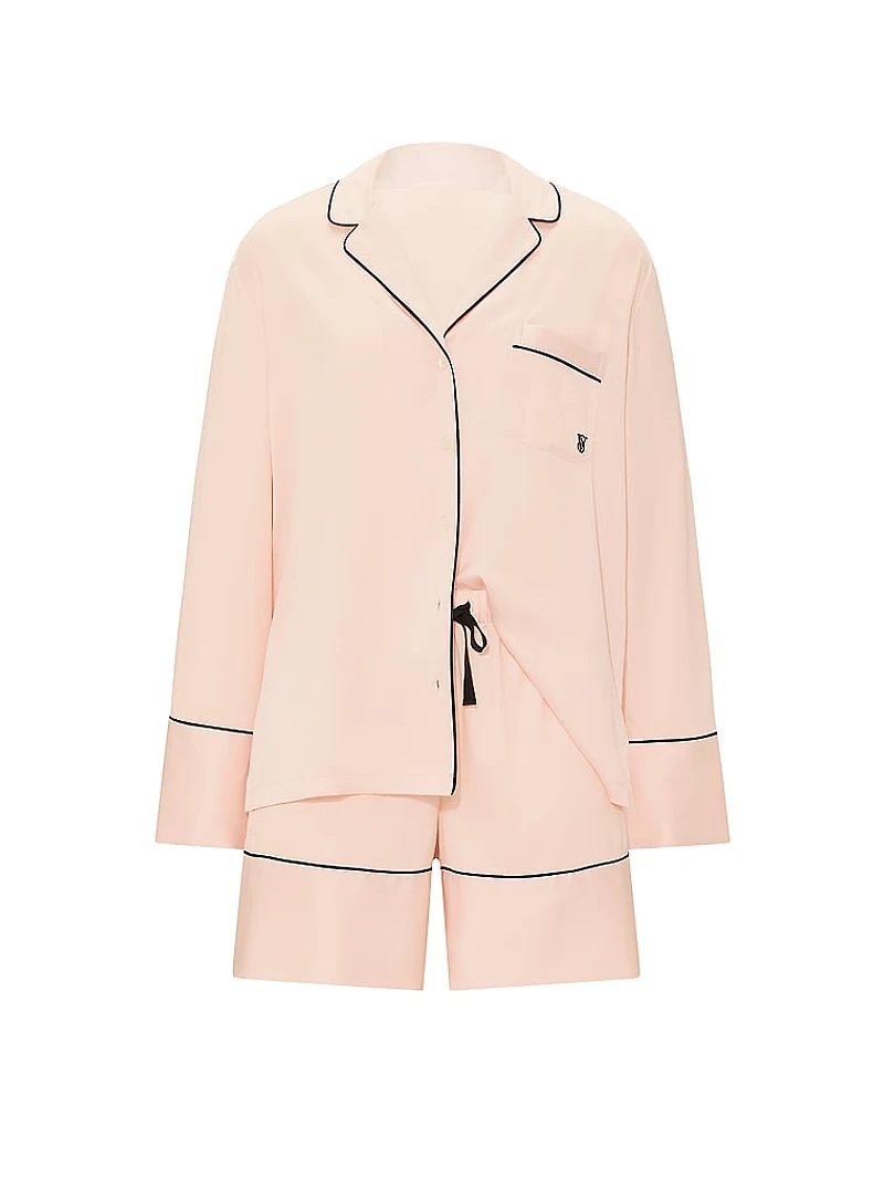 Signature Satin Long-Sleeve Short Pajama Set