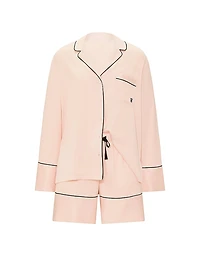 Signature Satin Long-Sleeve Short Pajama Set