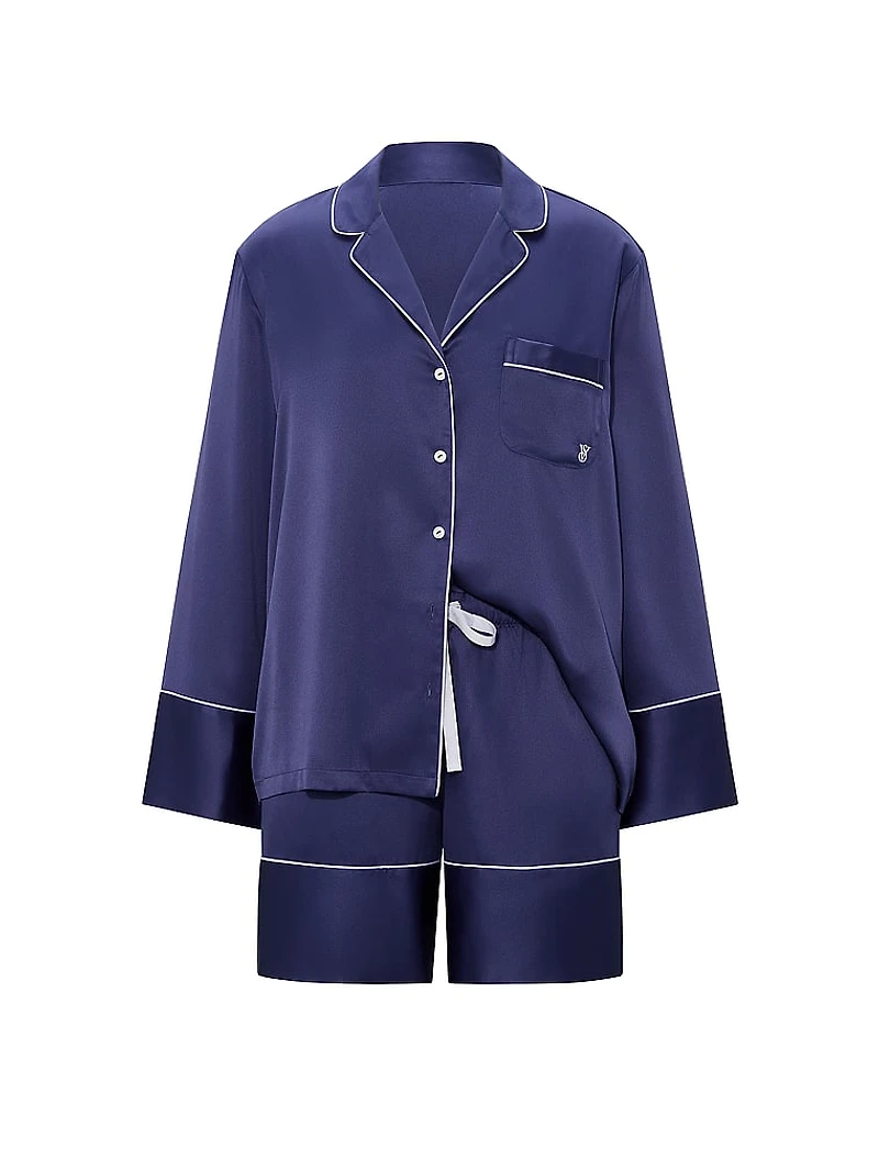 Signature Satin Long-Sleeve Short Pajama Set
