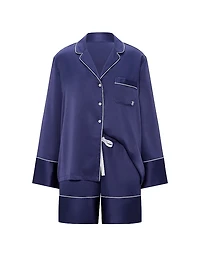 Signature Satin Long-Sleeve Short Pajama Set