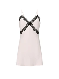 Satin Rose Lace-Trim Mini Slip Dress