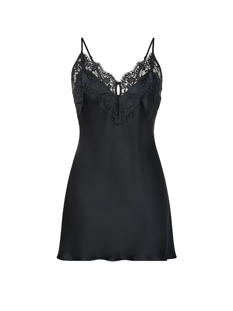 Satin Lace-Trim Short Slip Dress