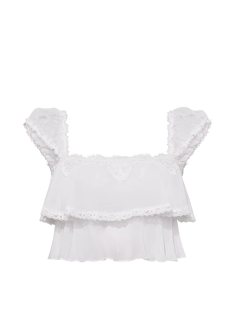 Chiffon Lace-Trim Cap-Sleeve Top