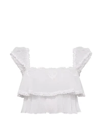 Chiffon Lace-Trim Cap-Sleeve Top