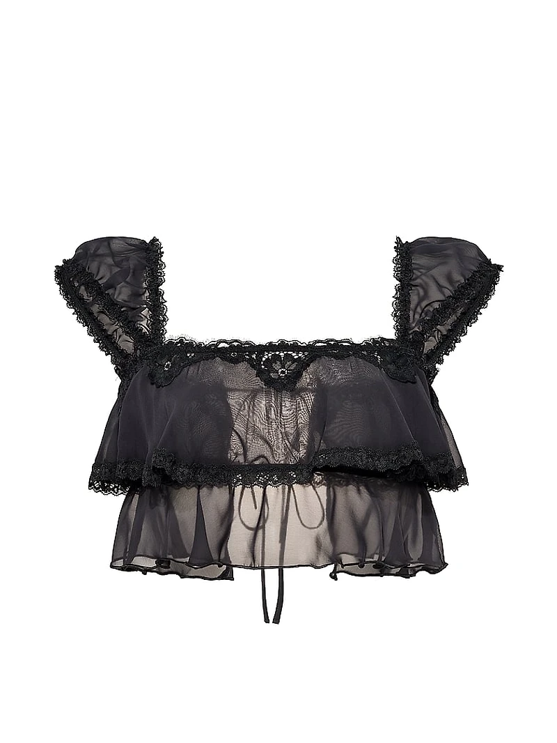 Chiffon Lace-Trim Cap-Sleeve Top