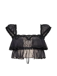 Chiffon Lace-Trim Cap-Sleeve Top