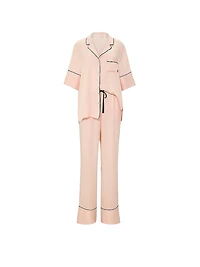 Signature Satin Short-Sleeve Long Pajama Set