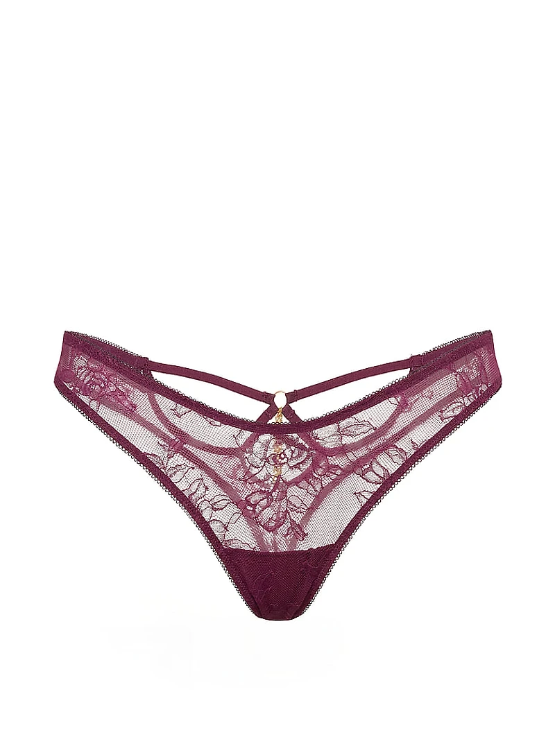 Rose Lace-Trim High-Leg Thong Panty