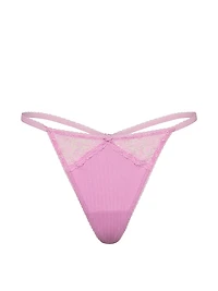 Cotton Pointelle Floral Lace-Trim V-String Panty