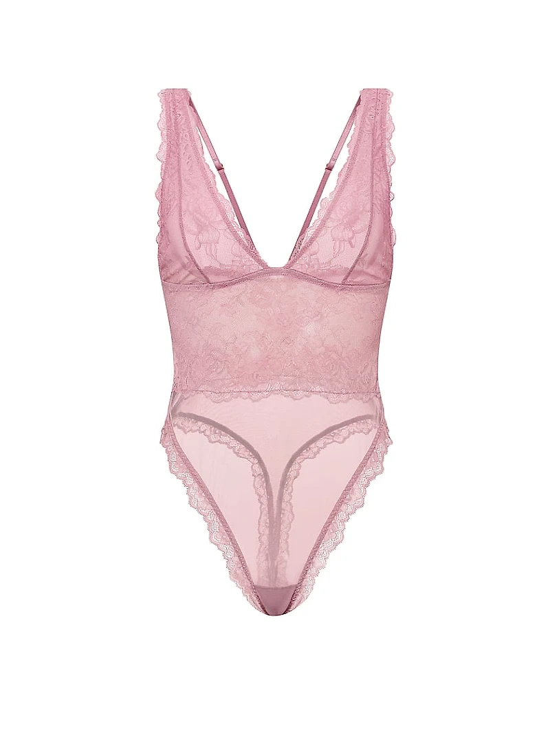 Sheer Rose Plunge Bodysuit
