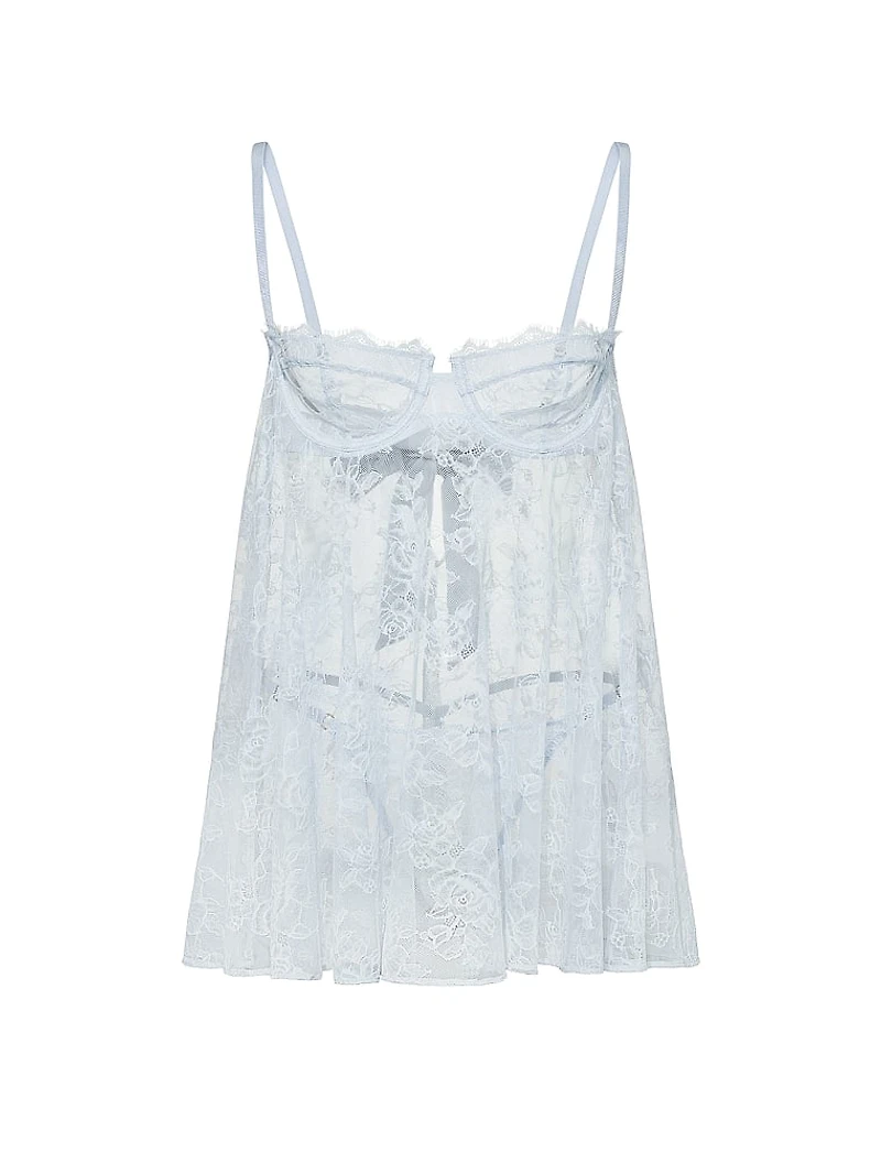 Wicked Unlined Rose Lace Babydoll Set