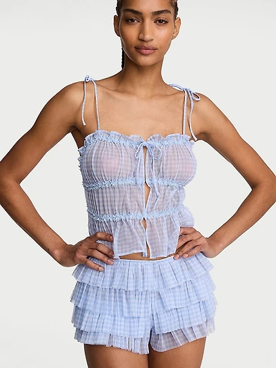 Gingham Chiffon Cami & Ruffled Short Set
