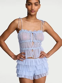 Gingham Chiffon Cami & Ruffled Short Set