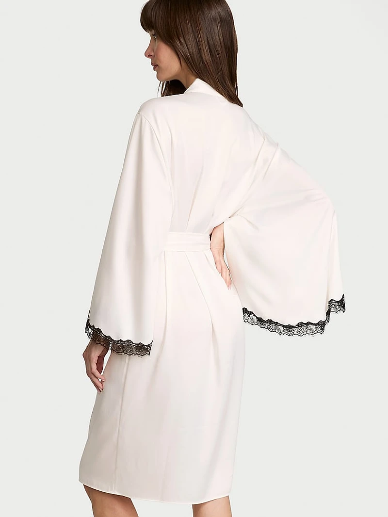 Satin Rose Lace-Trim Midi Robe
