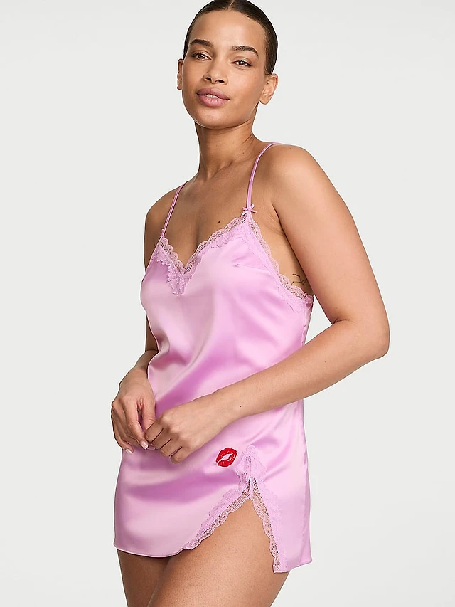 tease satin lace trim mini slip dress VS Tease Satin Lace-Trim Mini Slip Dress