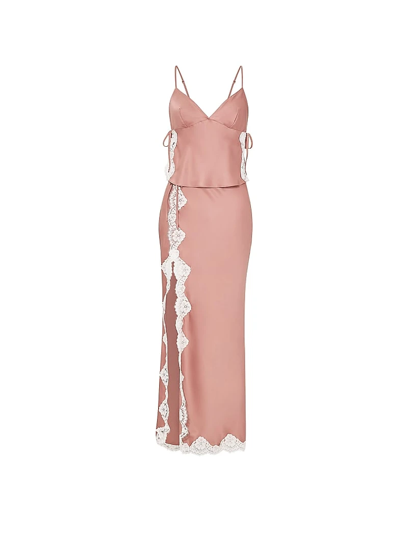 Satin Lace-Trim Cami & Maxi Skirt Set