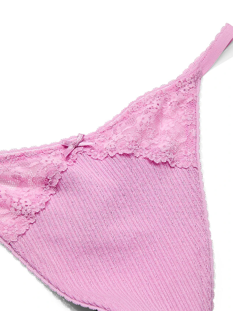 Cotton Pointelle Floral Lace-Trim V-String Panty