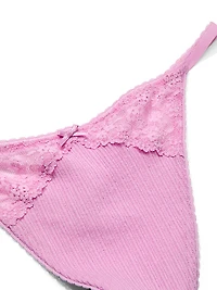 Cotton Pointelle Floral Lace-Trim V-String Panty