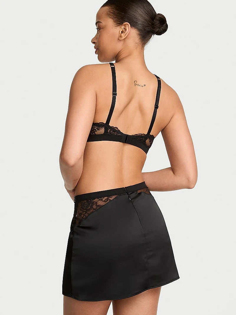 Shine Strap Lace Halter Bralette & Mini Skirt Set