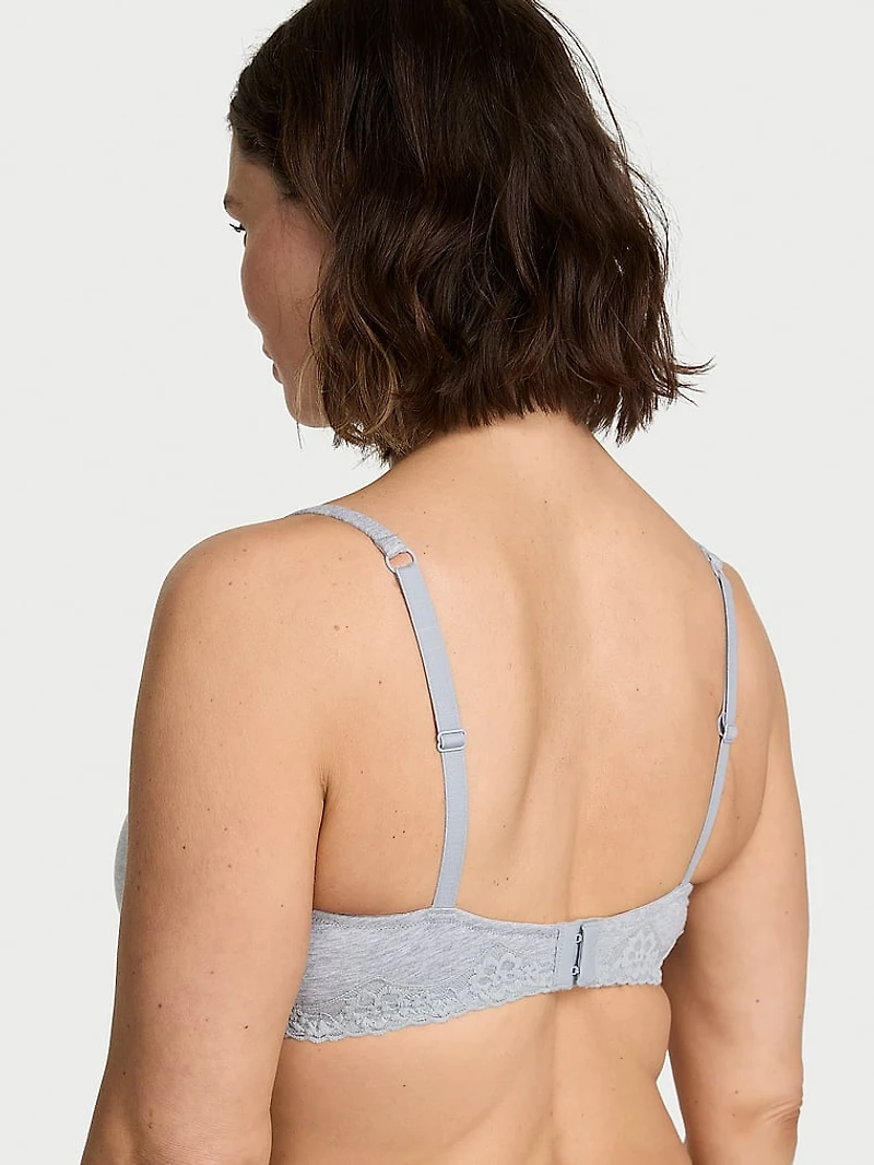 Cotton Lace-Trim Unlined Demi Bra