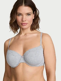 Cotton Lace-Trim Unlined Demi Bra