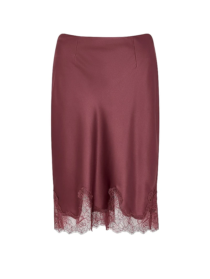 Satin Lace-Trim Skirt