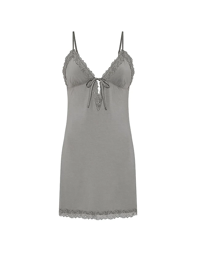 VS Ribbed Modal Velvet-Trim Long Slip Dress | Liberty Center
