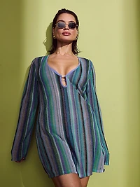 Beachwear Shimmer Knit Long-Sleeve Mini Dress