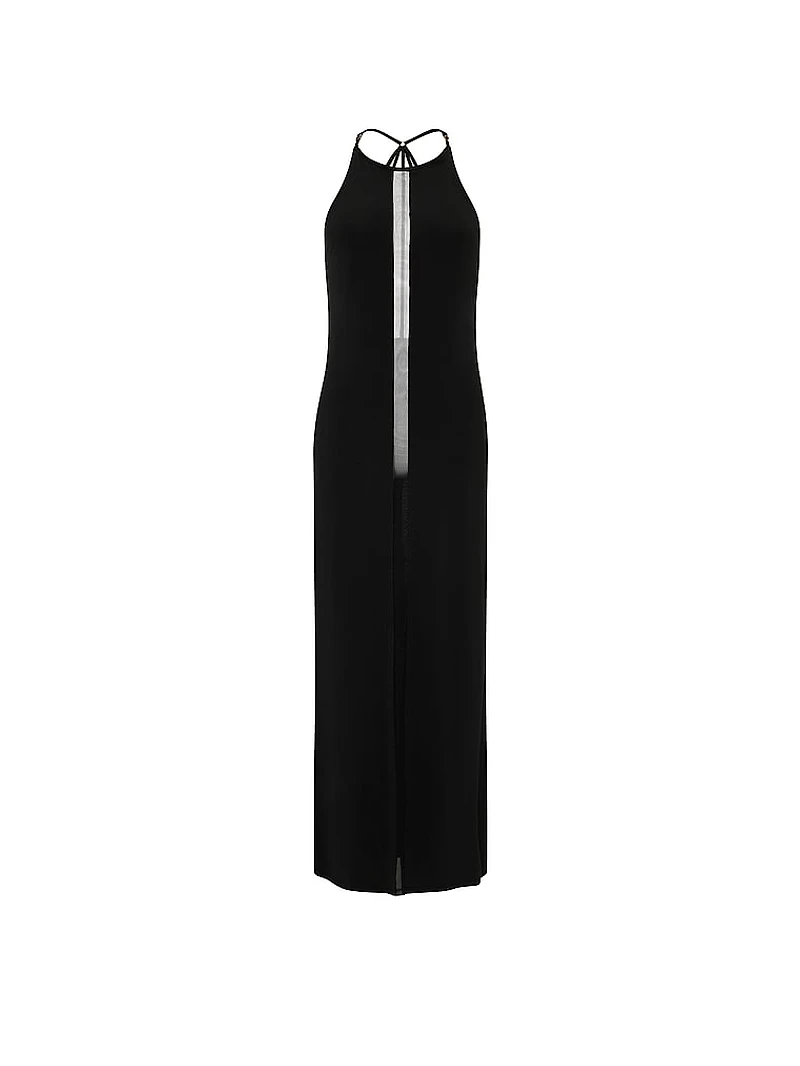 Sheer Reveal Modal High-Neck Maxi Slip Dress