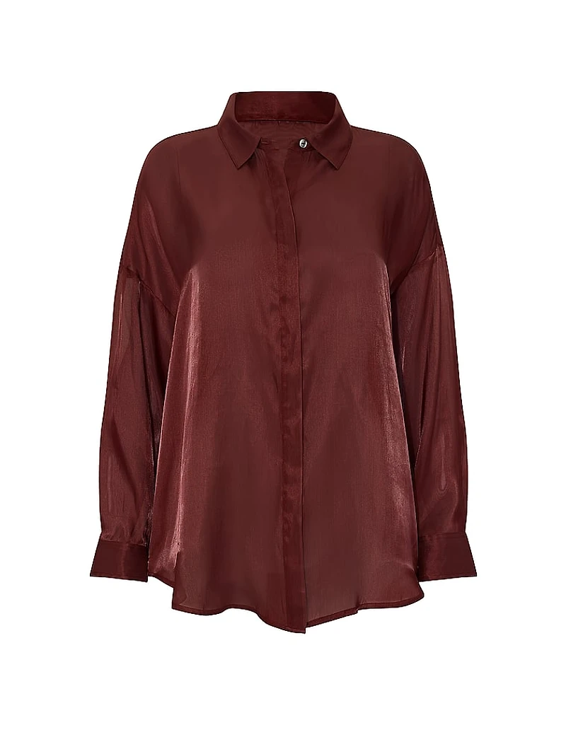 Luxe Sheer Satin Button-Front Shirt