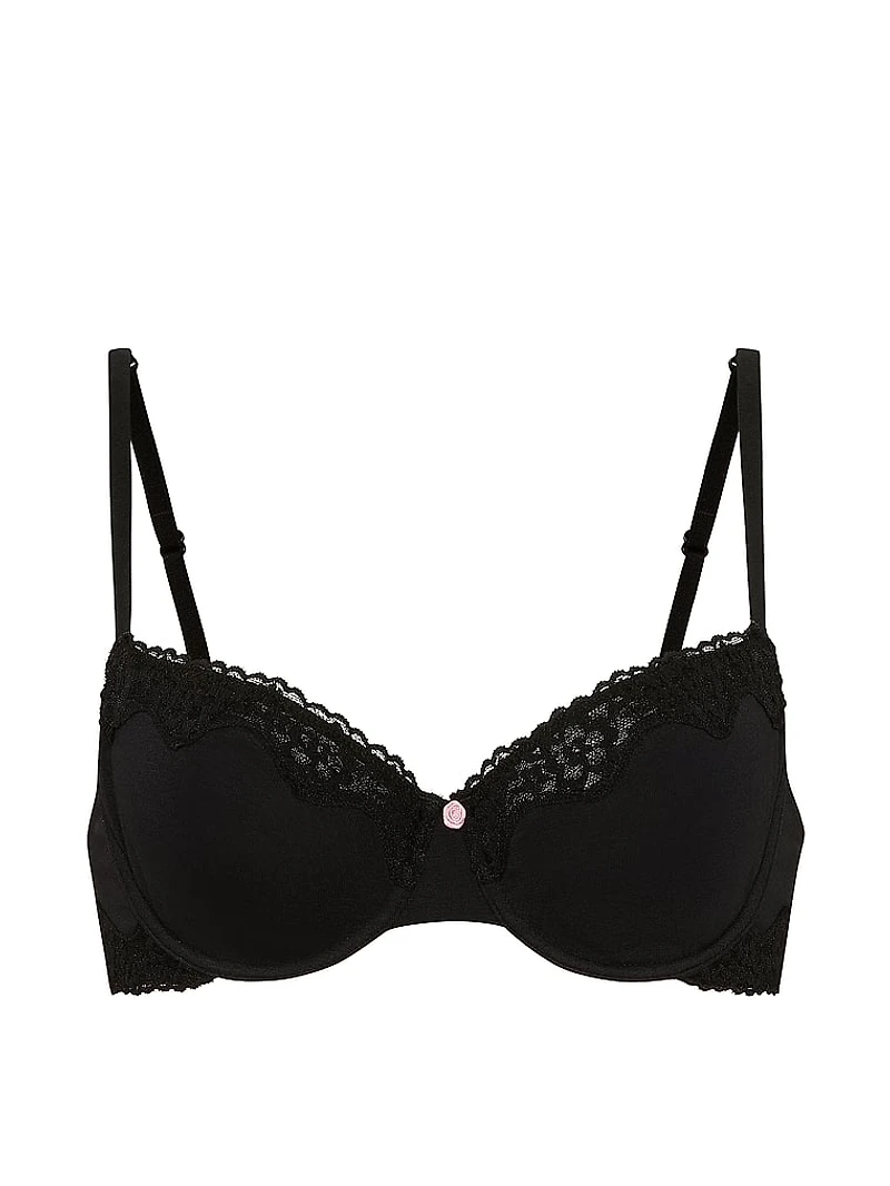 Cotton Lace-Trim Unlined Demi Bra