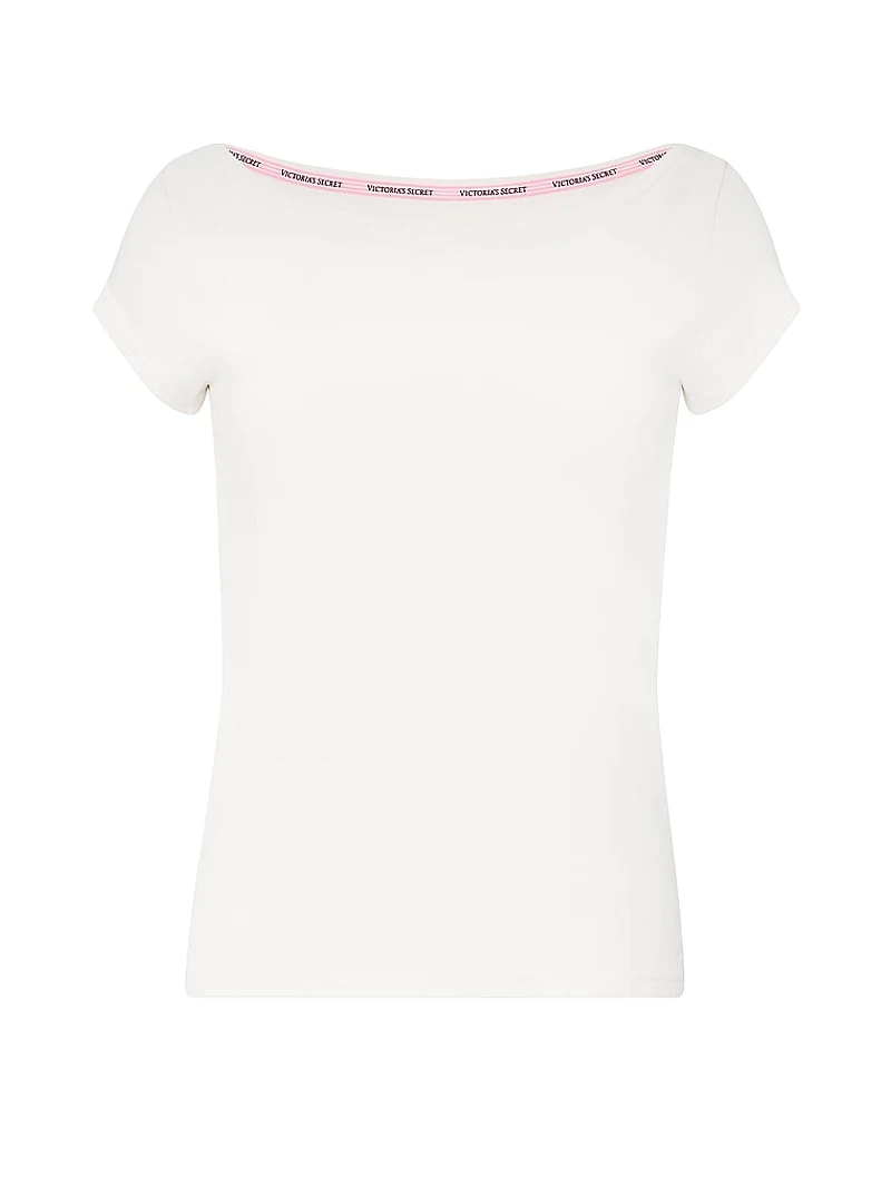 Stretch Cotton Fitted Boatneck Tee