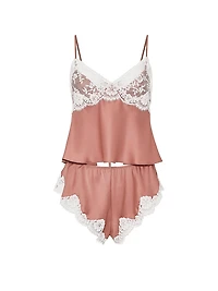 Satin Lace-Trim Cami & Flutter Shorts Set
