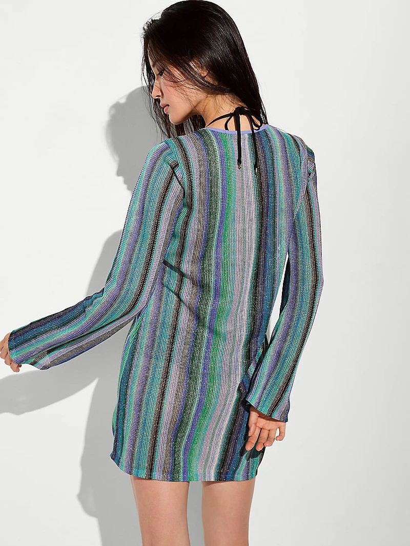 Beachwear Shimmer Knit Long-Sleeve Mini Dress