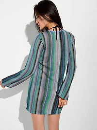 Beachwear Shimmer Knit Long-Sleeve Mini Dress