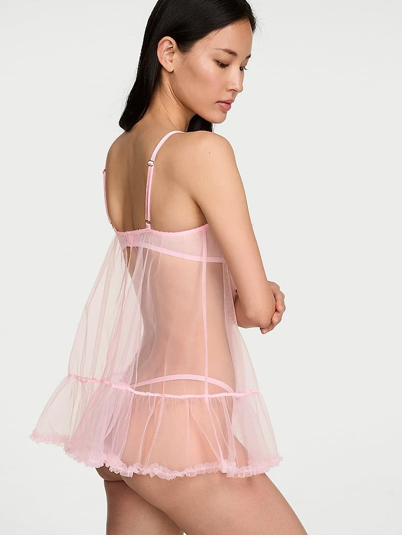 Tease Open-Cup Ruffled Babydoll Set