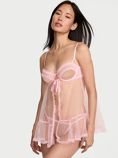 Tease Open-Cup Ruffled Babydoll Set