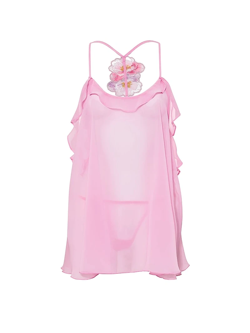 Watercolor Embroidery Chiffon Babydoll Set