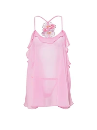 Watercolor Embroidery Chiffon Babydoll Set