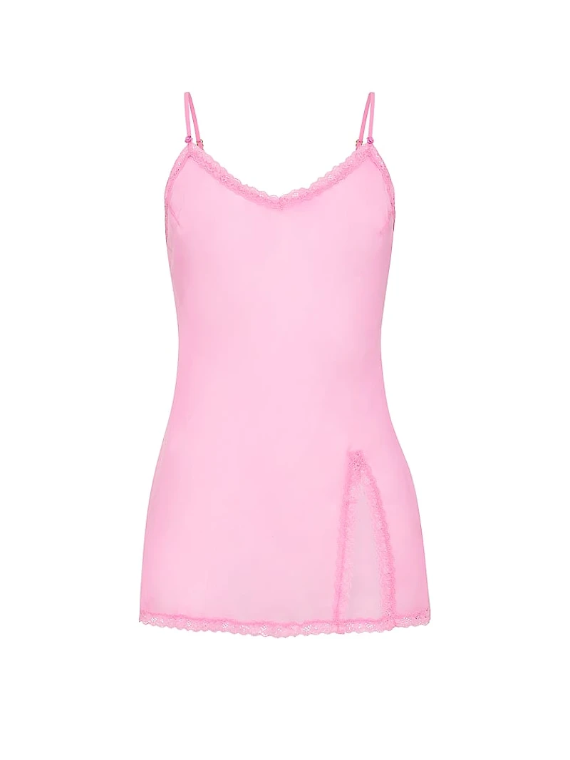 Chiffon Lace-Trim Mini Slip Dress