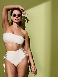 Beaded Lace-Up High-Waist Cheeky Bikini Bottom