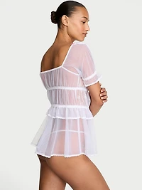 Butterflies Embroidery Tulle Short-Sleeve Babydoll Set