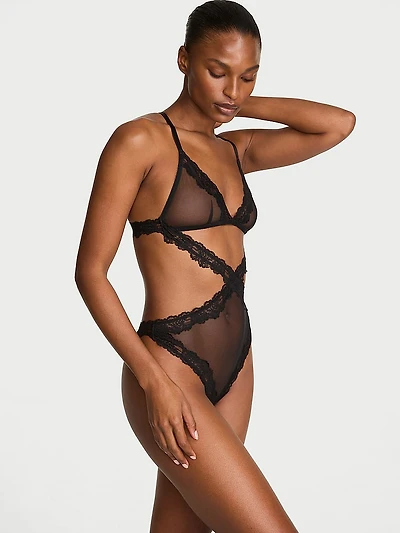 Sheer Rose Cut-Out Triangle Teddy