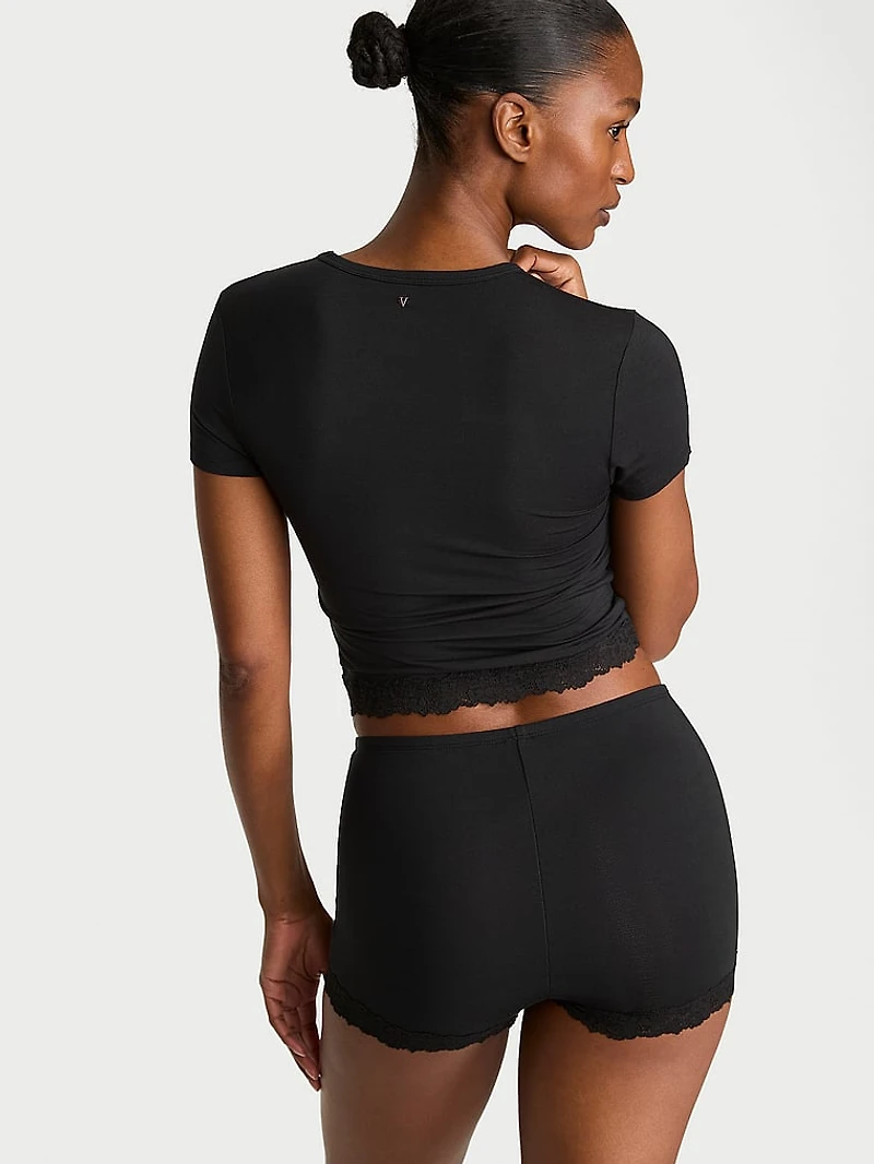 SoSoft™ Modal Lace-Trim Tee & Shortie Set